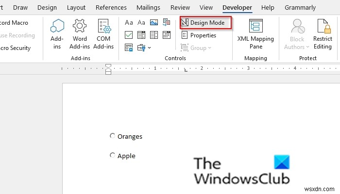 How to add Radio button in a Microsoft Word document