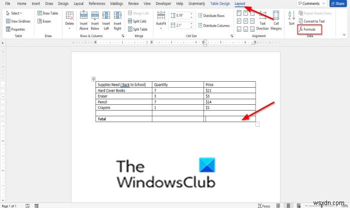 How to sum a Column or Row of Numbers in a Word Table