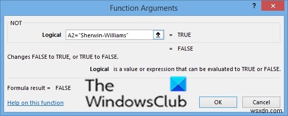 How to use the Not function Microsoft Excel