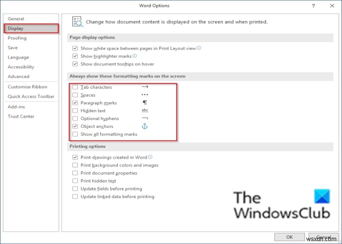How to show or hide Formatting Marks in Word