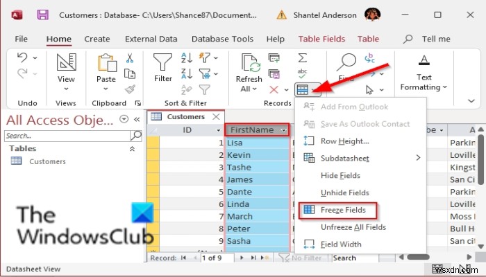 How to Freeze and Unfreeze columns in Microsoft Access