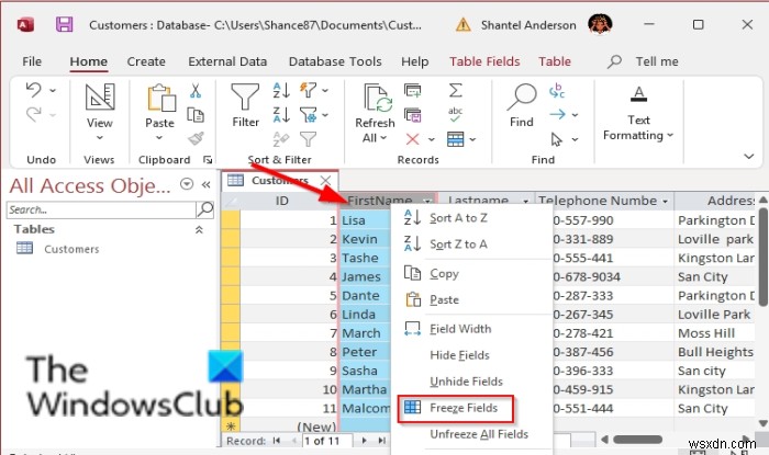 How to Freeze and Unfreeze columns in Microsoft Access
