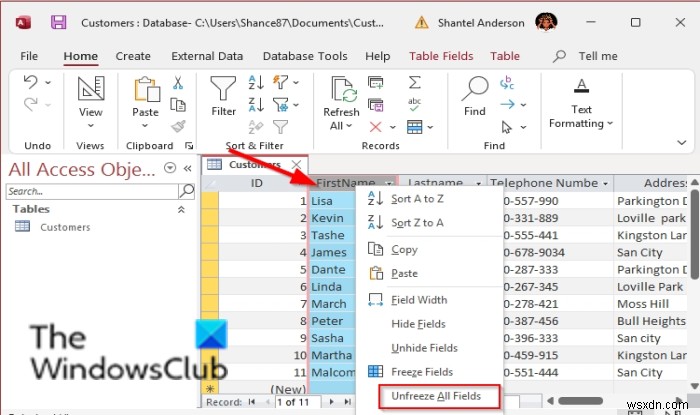 How to Freeze and Unfreeze columns in Microsoft Access