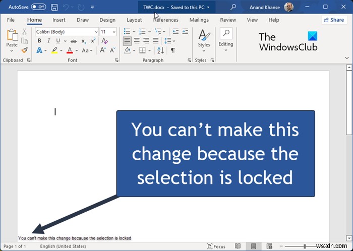 You can’t make this change because the selection is locked – Word error
