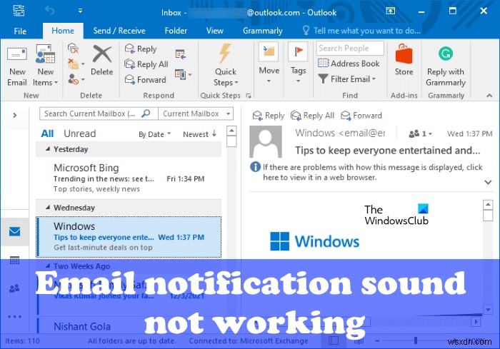 Email notification sound is not working in Outlook