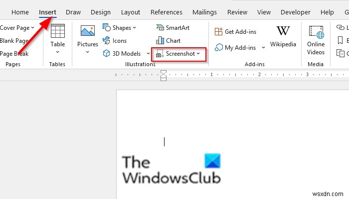 How to use the built-in Screenshot tool in Office programs