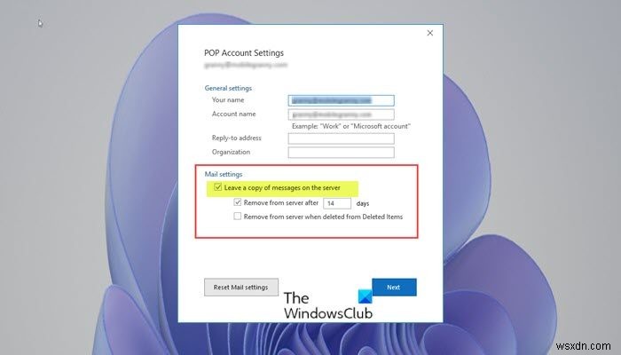 Leave a copy of messages on the server option missing in Outlook