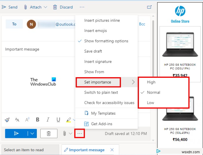 How to set the Priority for an email in Outlook to High