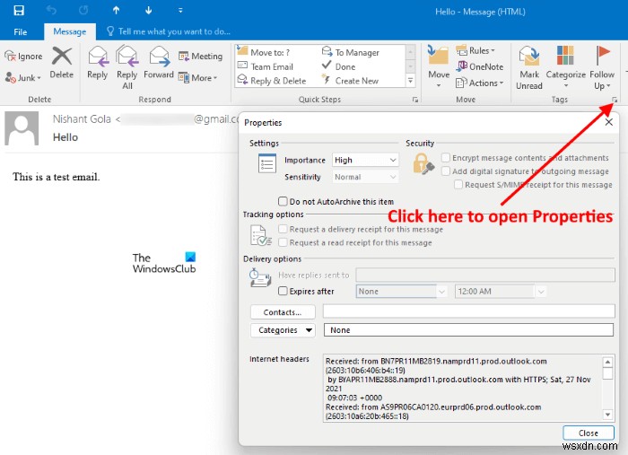 How to set the Priority for an email in Outlook to High