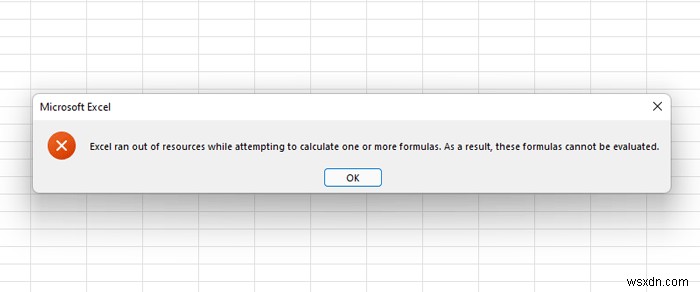 Excel ran out of resources while attempting to calculate one or more formulas
