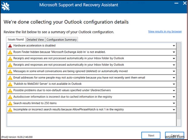 Use Advanced Diagnostics in Microsoft Support and Recovery Assistant to fix Outlook issues