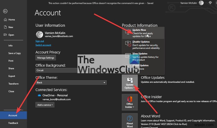Fix Office doesn’t recognize the command it was given error message