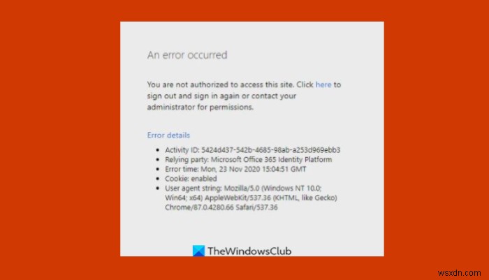 Fix You are not authorized to access this site error while signing into Office 365
