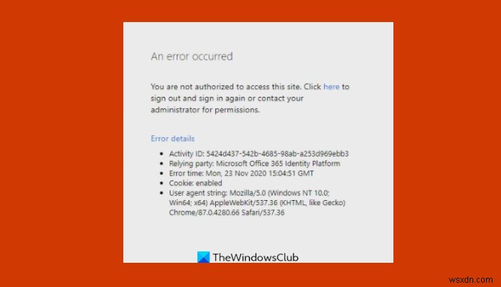 Fix You are not authorized to access this site error while signing into Office 365
