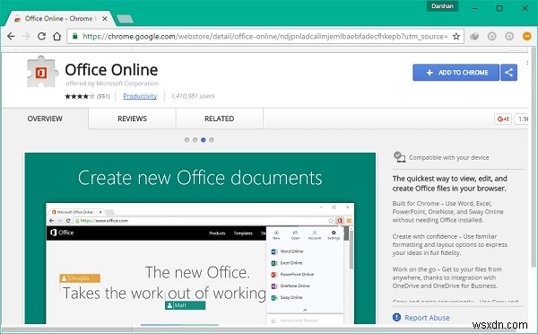 Create Office documents on Edge and Chrome using Office Online extension