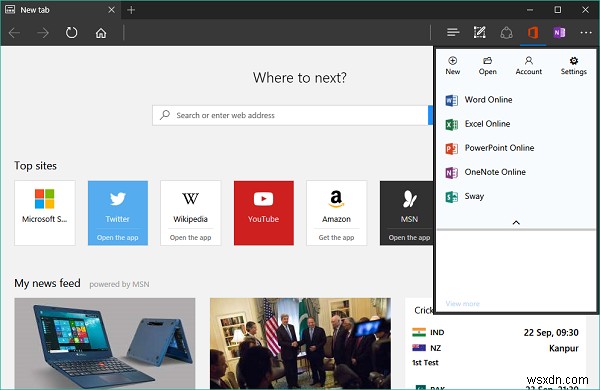 Create Office documents on Edge and Chrome using Office Online extension