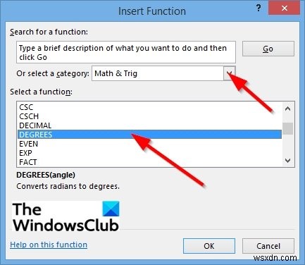 How to use the DEGREES function in Microsoft Excel