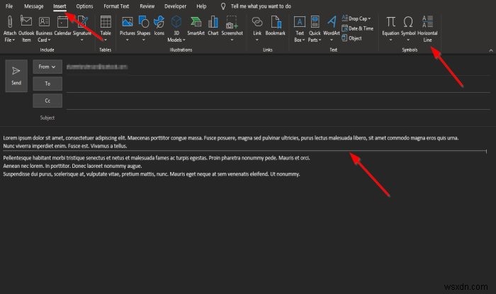 How to insert Horizontal Line in Outlook email messages