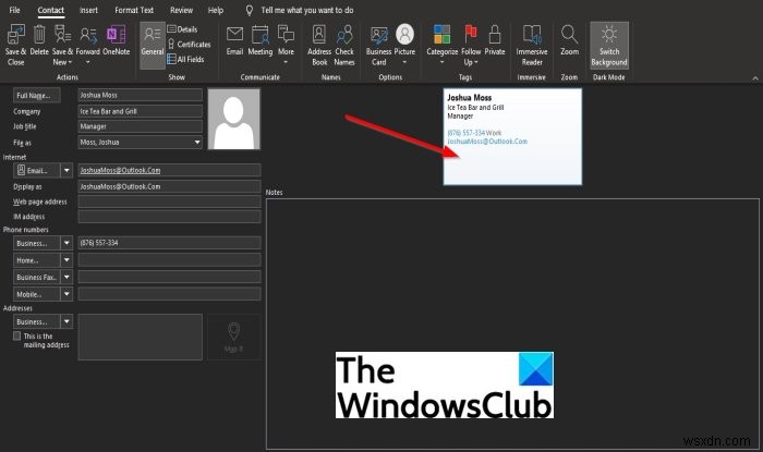 How to create Electronic Business Card in Outlook