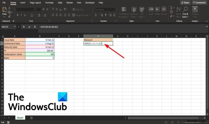 How to use the DISC function in Microsoft Excel
