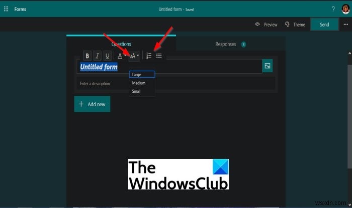 How to format Text in Microsoft Forms
