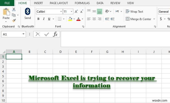 Microsoft Excel is trying to recover your information