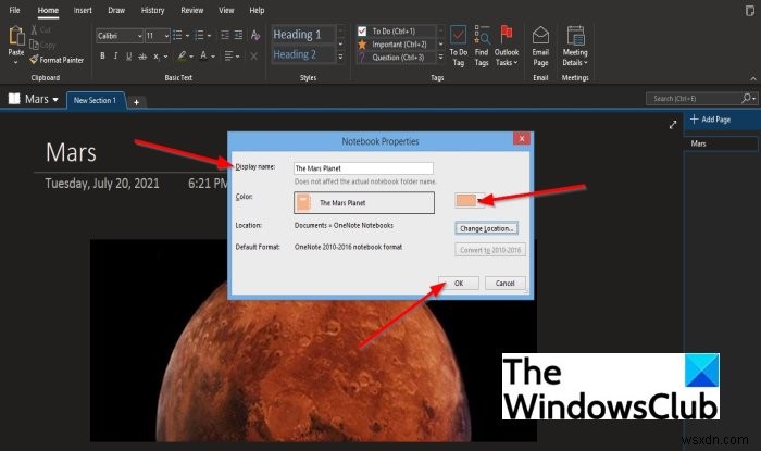How to change Name, Color, Location of your OneNote notebook