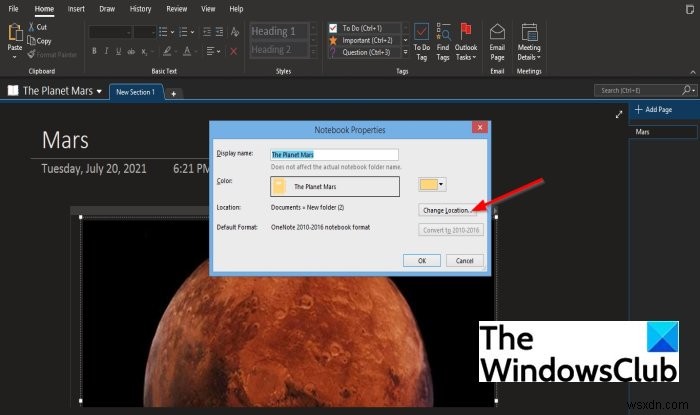 How to change Name, Color, Location of your OneNote notebook