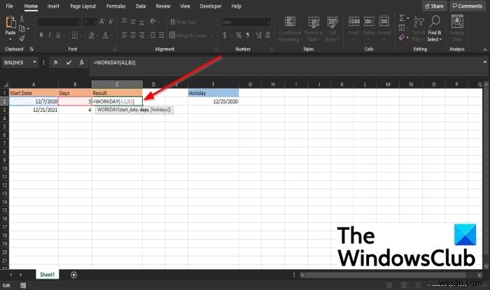 How to use the WORKDAY function in Microsoft Excel