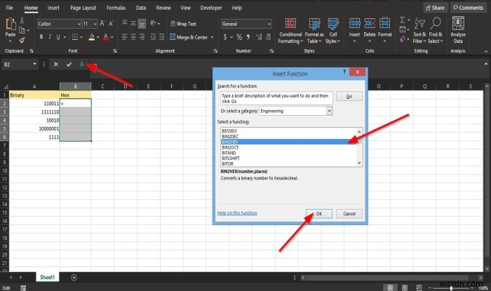 How to use the BIN2HEX function in Microsoft Excel