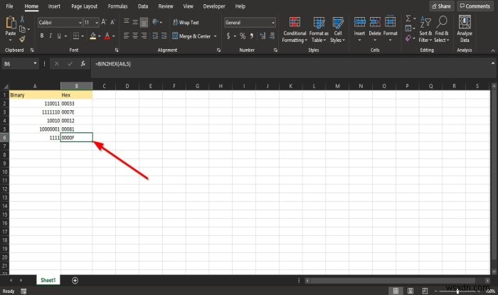 How to use the BIN2HEX function in Microsoft Excel