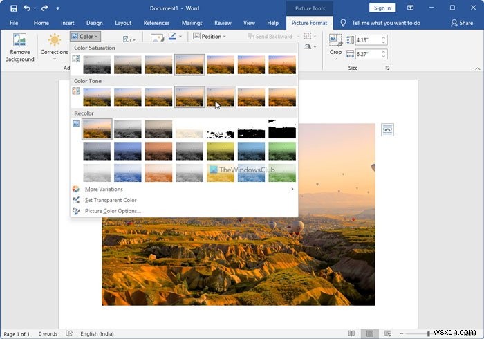 How to use Word Picture Editing Tools to edit images