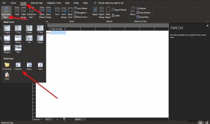 How to use the Application Parts feature in Microsoft Access