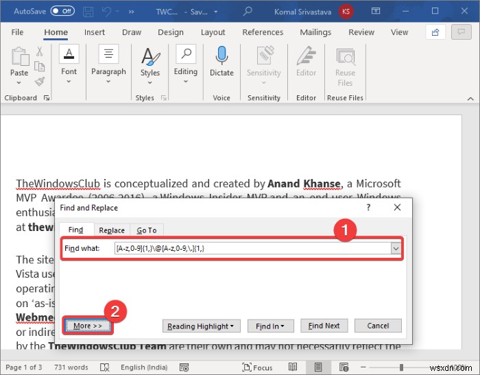 How to extract Email Addresses from Word document