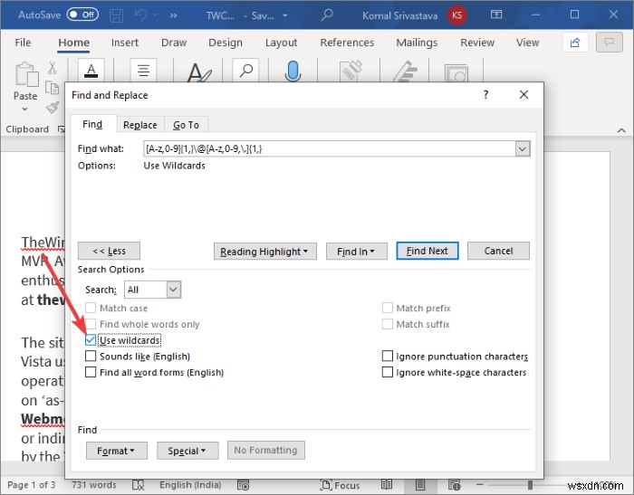 How to extract Email Addresses from Word document