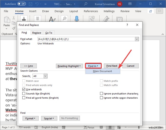 How to extract Email Addresses from Word document