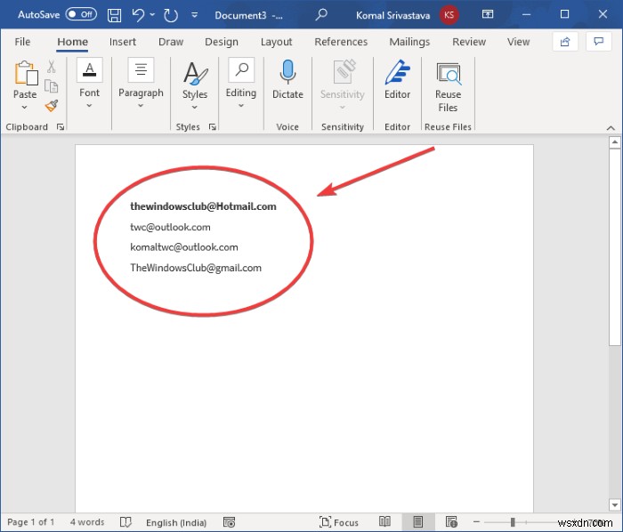 How to extract Email Addresses from Word document