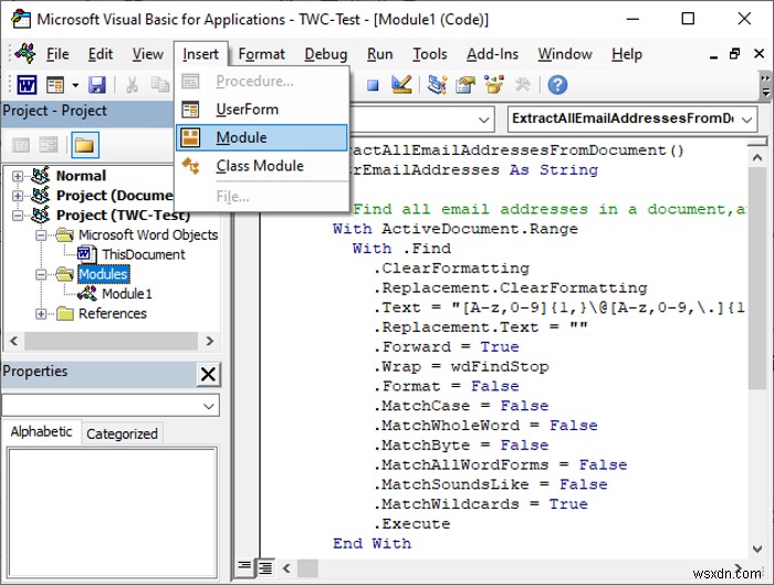 How to extract Email Addresses from Word document