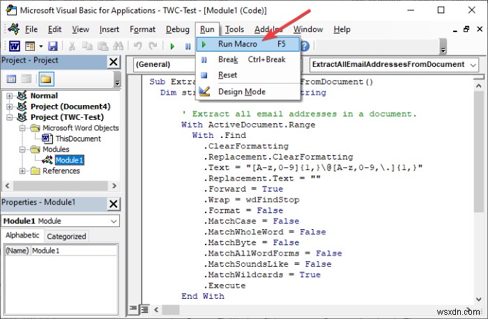 How to extract Email Addresses from Word document
