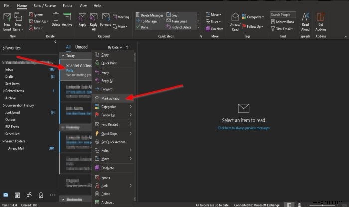 How to mark an email message as Read in Outlook