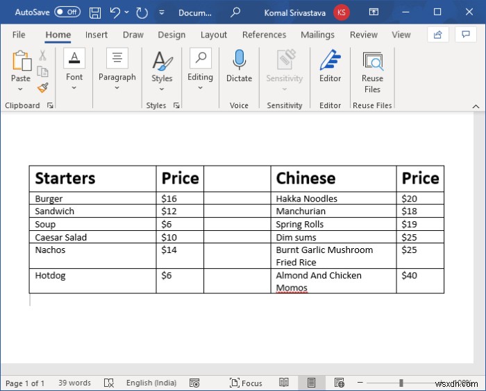 How to create a Restaurant Menu in Microsoft Word