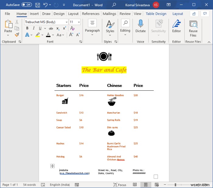 How to create a Restaurant Menu in Microsoft Word