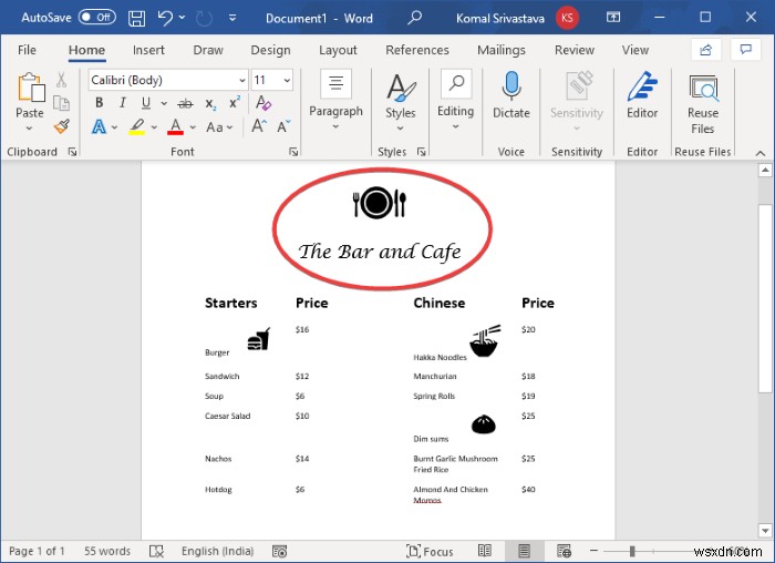 How to create a Restaurant Menu in Microsoft Word