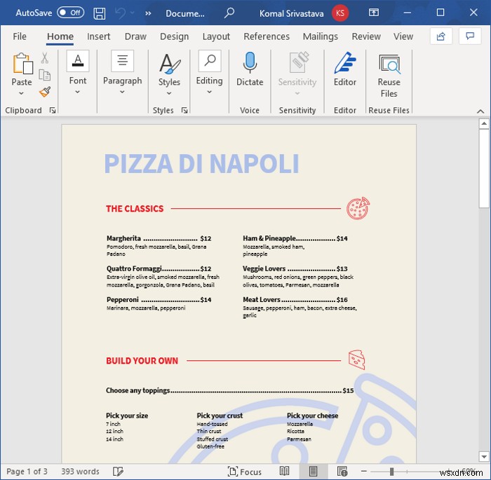 How to create a Restaurant Menu in Microsoft Word