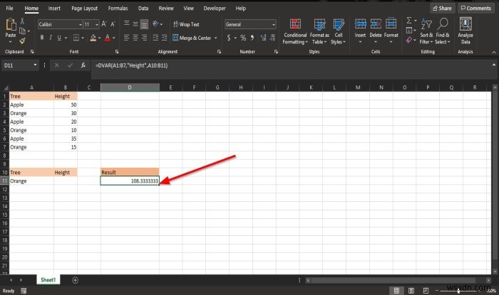 How to use the DVAR function in Microsoft Excel
