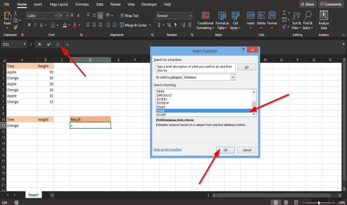 How to use the DVAR function in Microsoft Excel