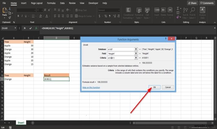 How to use the DVAR function in Microsoft Excel