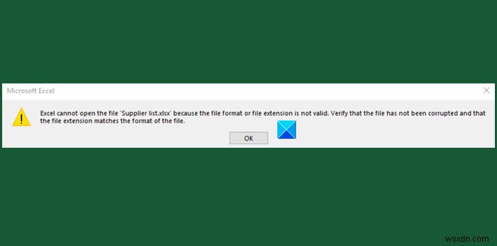 Excel cannot open the file because the file format or extension is not valid