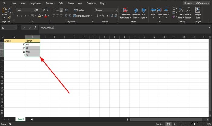 How to use the ROMAN function in Microsoft Excel