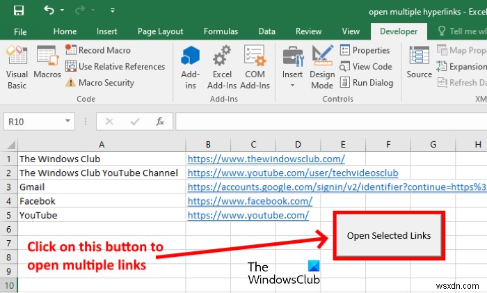 How to open multiple links from Excel at once